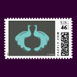 PEACOCKS in AQUA Postage Stamp