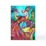 PEACOCKS IN LOVE  MONOGRAM red blue turquase green Greeting Cards