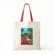 PEACOCKS IN LOVE  red blue turquase green Canvas Bags