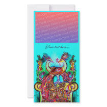 PEACOCKS IN LOVE ,red blue turquase green Personalized Photo Card
