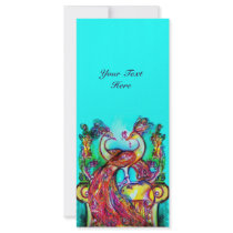 PEACOCKS IN LOVE red blue turquase green Personalized Rack Card
