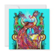 PEACOCKS IN LOVE Red Turquase Green Blue Wedding Personalized Invitation