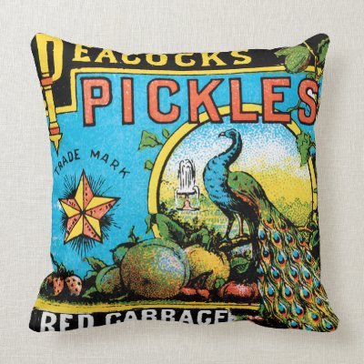 Peacocks Pickles Throw Pillow Mojo_throwpillow Peacocks Pickles Throw Pillow Mojo_throwpillow