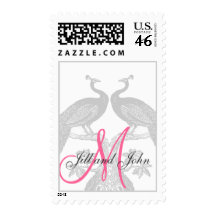Peacocks Pink Monogram Wedding Postage