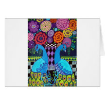 Peacocks with Flowers Art by heather Galler Greeting Cards