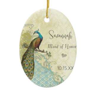 Peacocl Vintage Bird Maid of Honor Ornaments ornament