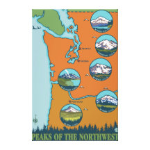 Peaks of the Northwest - 5 Different Mountains Stretched Canvas Print