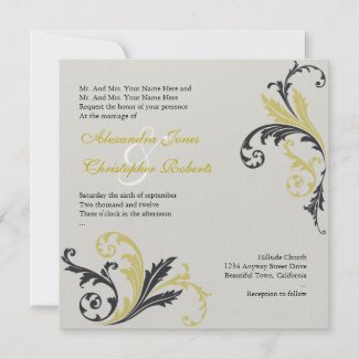 Pear & Charcoal Flower Swirls Damask Elegant Weddi invitation