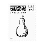 Pear Sketch. Line illustration in Black. Postage Stamps