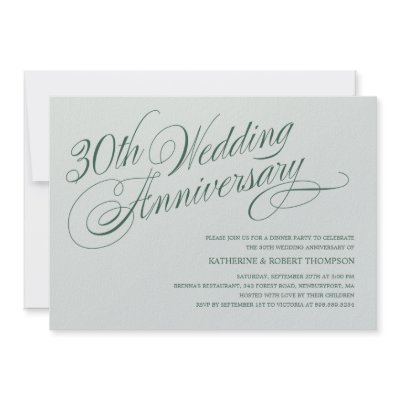 30th Wedding Anniversary Gifts on Pearl 30th Wedding Anniversary Invitations With Elegant Dark Green
