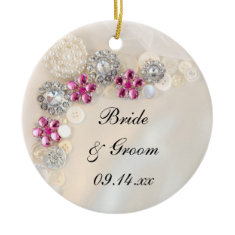 Pearl and Pink Diamond Button Wedding Ornament