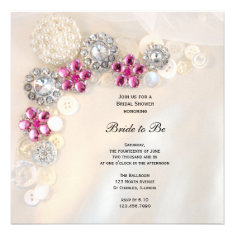 Pearl and Pink Diamond Buttons Bridal Shower Custom Invite