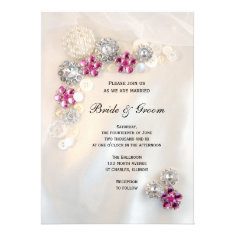Pearl and Pink Diamond Buttons Wedding Invitation