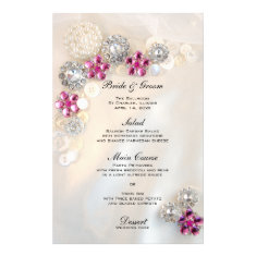 Pearl and Pink Diamond Buttons Wedding Menu Stationery