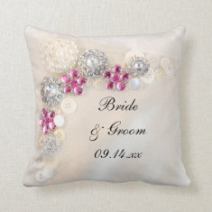 Pearl and Pink Diamond Buttons Wedding Pillow