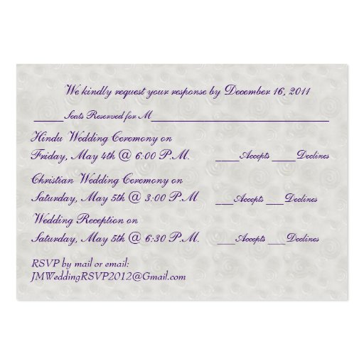 Pearl and Silver Mini RSVP Card Business Card Template (front side)