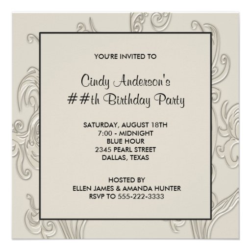 Pearl Black White Swirl Womans Birthday Party Custom Invite