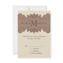 Pearl, Brown Vintage Swirls RSVP Cards Personalized Announcement