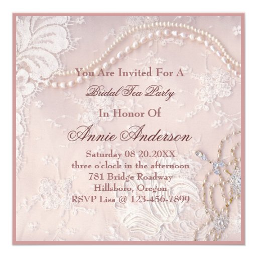 pearl lace bridal Tea Party Invitation