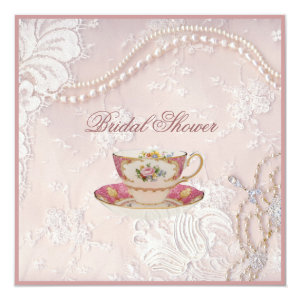 pearl lace bridal Tea Party Invitation 5.25