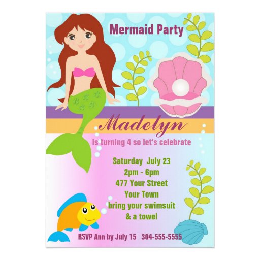 Pearl Mermaid Pool Party Custom Invite (front side)