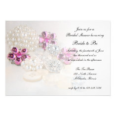 Pearl Pink Diamond Buttons Bridal Shower Invite