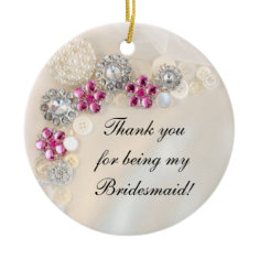 Pearl Pink Diamond Buttons Bridesmaid Thank You Christmas Ornament