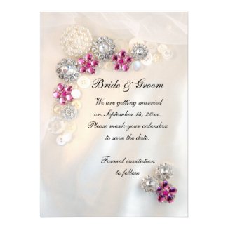 Pearl Pink Diamond Buttons Wedding Save the Date Invitation