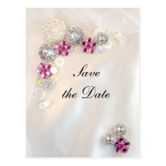 Pearl Pink Diamond Buttons Wedding Save the Date Post Card