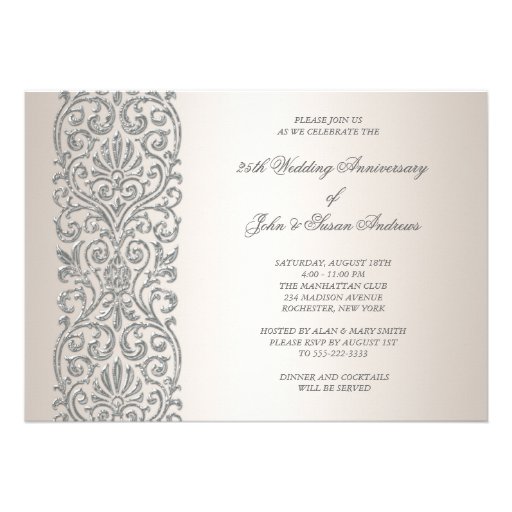 Pearl Silver Border 25th Anniversary Party Invitation