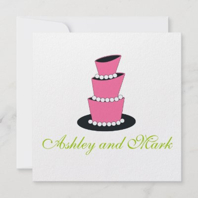 Pearl Wedding Cake Invitations Pink Green by WeddingCentre