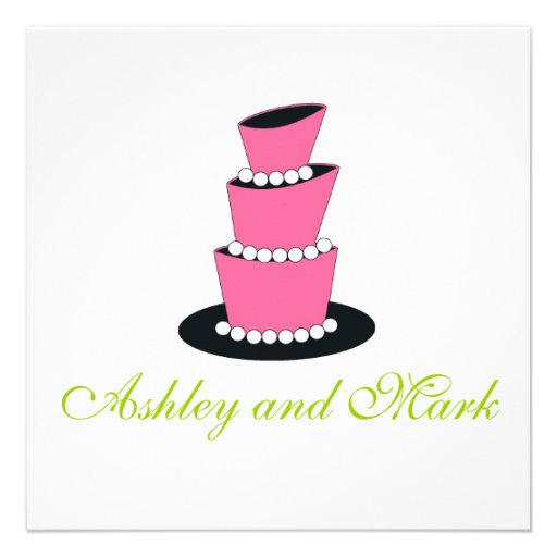 Pearl Wedding Cake Invitations Pink Green