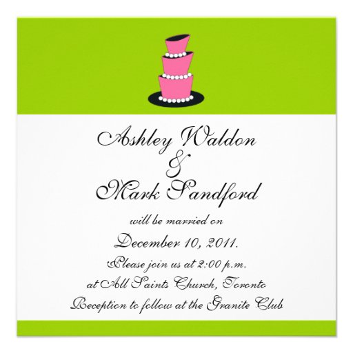 Pearl Wedding Cake Invitations Pink Green