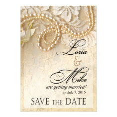 Pearls and Lace Save the Date | eggshell Personalized Invites