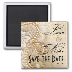 Pearls and Lace Save the Date | eggshell Fridge Magnets