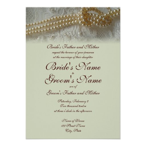 Pearls and Lace Wedding Invitation Formal 5quot; X 7 