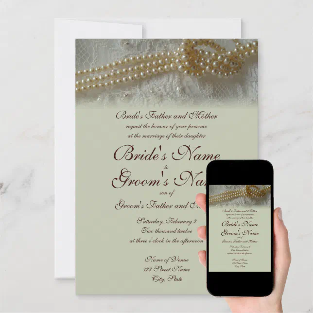 Pearls And Lace Wedding Invitation Formal Zazzle