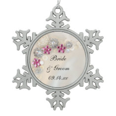 Pearls and Pink Diamond Button Wedding Ornament