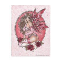 pearl, rose, pink, flower, fairy, pinup, sexy, lingerie, elf, goth, gothic, zerick, fantasy, delphine, levesque, demers, art, painting, cameo, Postcard with custom graphic design