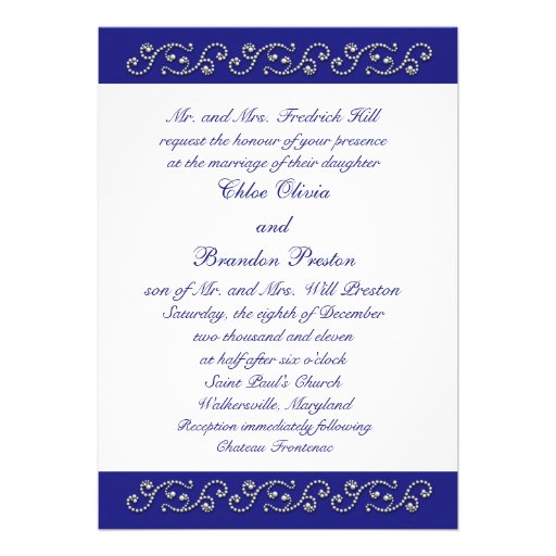 Pearls and Sapphire Blue Wedding Invitation