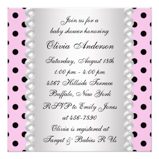 Pearls Black Pink Ladybug Baby Girl Shower Custom Announcements