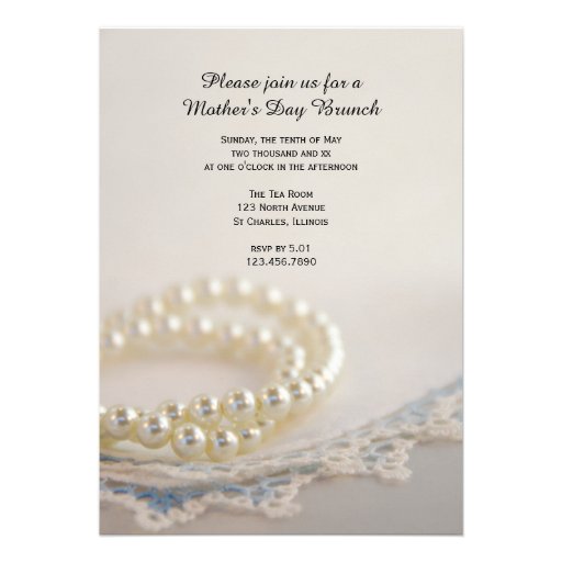 Pearls Blue Lace Mother's Day Brunch Invitation