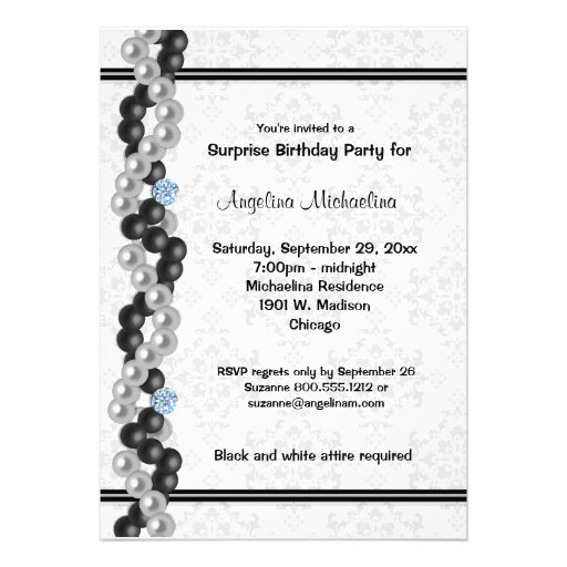 Pearls, Diamonds And Damask Surprise Party Inivte Personalized Invitation