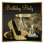 Pearls High Heel Shoes Black Gold Womans Birthday Custom Invite