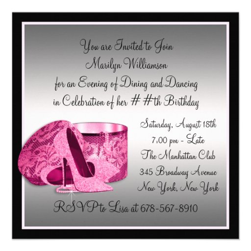 Pearls High Heel Shoes Womans Hot Pink Birthday Invitation