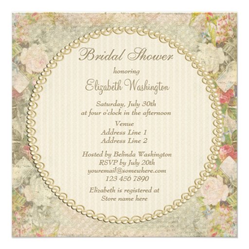 Pearls & Lace Shabby Chic Flowers Bridal Shower Personalized Invitation