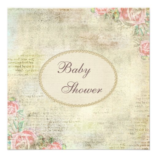 Pearls & Lace Shabby Chic Roses Baby Shower Custom Invite