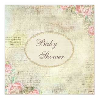 Pearls & Lace Shabby Chic Roses Baby Shower 5.25x5.25 Square Paper Invitation Card