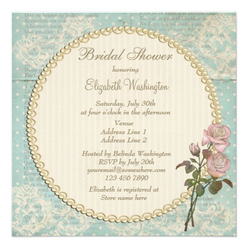 Pearls & Lace Shabby Chic Roses Bridal Shower Invite