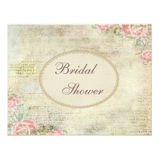 Pearls & Lace Shabby Chic Roses Bridal Shower Custom Invitations